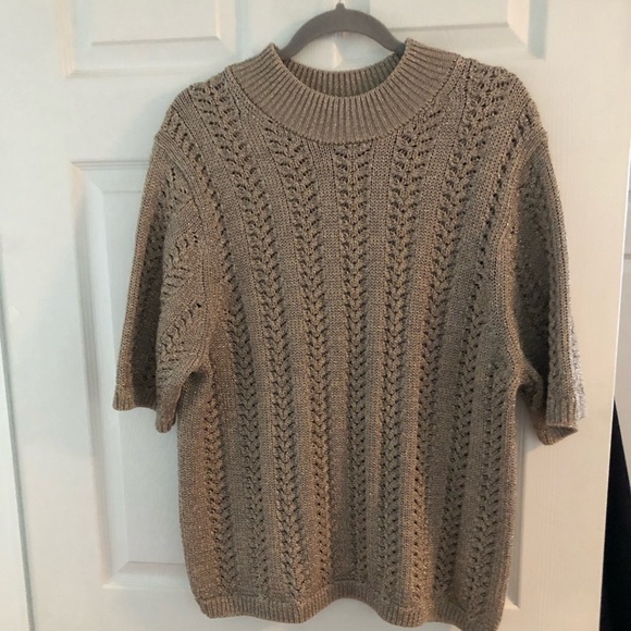 NWTS  GAP Cable Knit Short sleeve slouchy Gold Metallic Sweater XXL Tall - Picture 1 of 14
